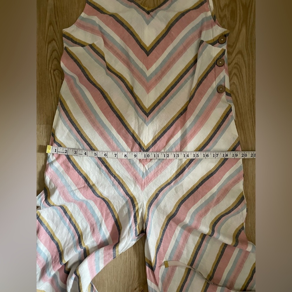 CHARLIE B Striped Linen Coastal Jumpsuit Wide Leg Pink White XS - Picture 11 of 16